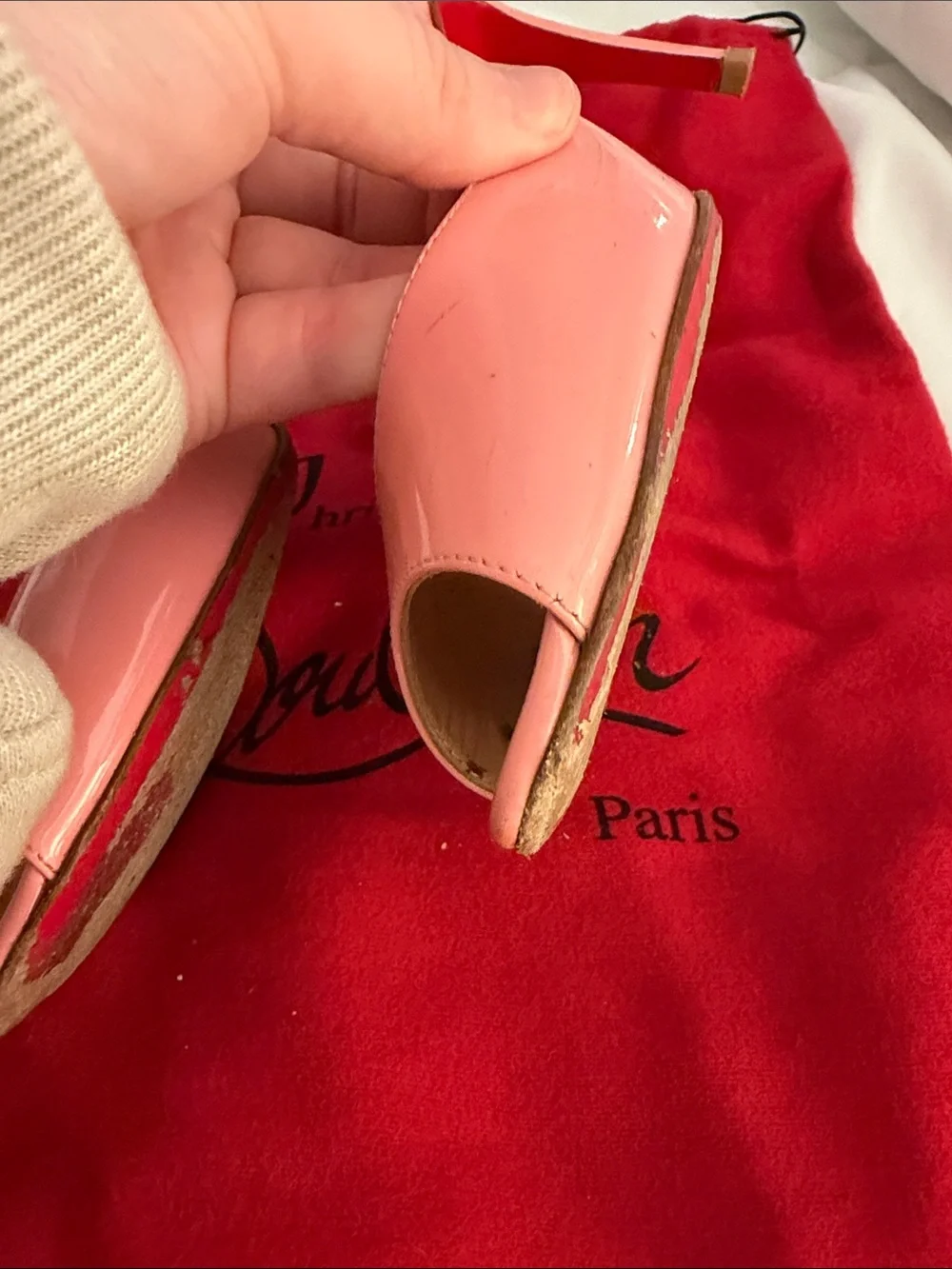 Christian Louboutin Coral Pink Patent Peep-Toe Pumps